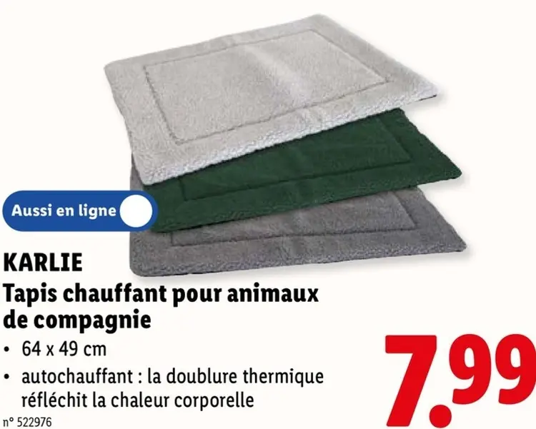 Offre: KARLIE Tapis chauffant pour animaux de compagnie