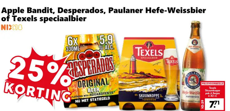 Aanbieding: Apple Bandit, Desperados, Paulaner Hefe-Weissbier of texels speciaalbier
