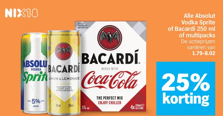 Aanbieding: Absolut Vodka Sprite or Bacardi