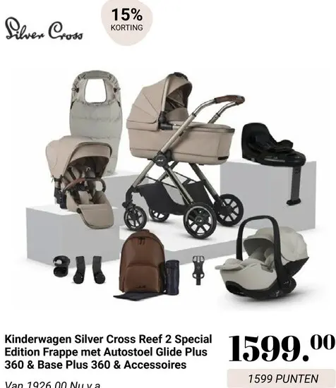 Aanbieding: Silver Cross Kinderwagen Reef 2 Special Edition Frappe met Autostoel Glide Plus 360 & Base Plus 360 & Accessoires
