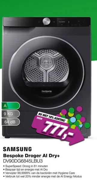 Aanbieding: Samsung DV90DG6845LBU3 6000-serie Warmtepompdroger
