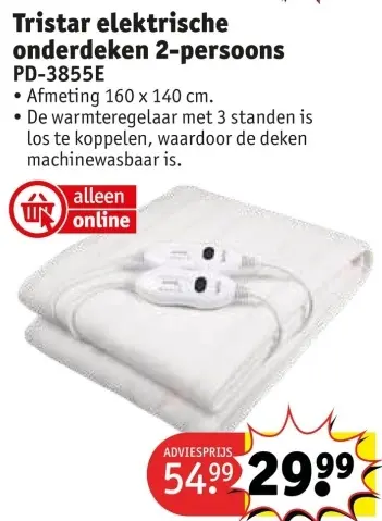 Aanbieding: Tristar elektrische onderdeken 2-persoons