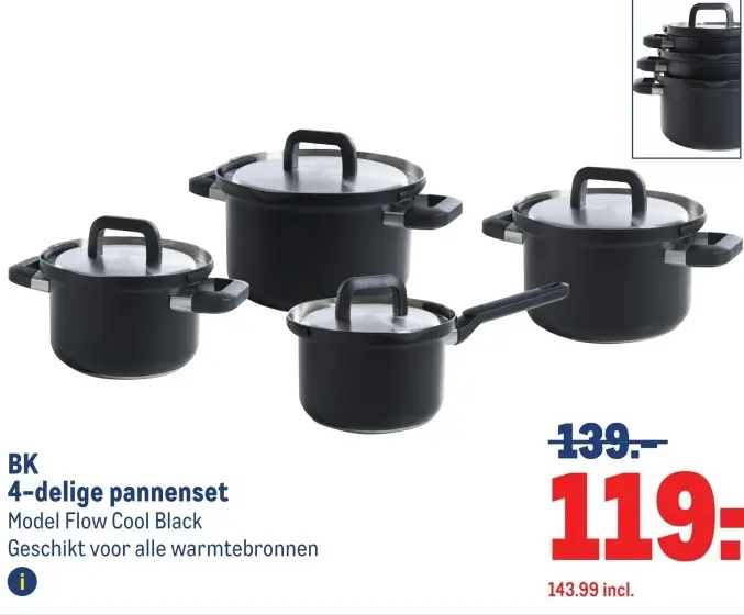 Aanbieding: 4-delige pannenset Model Flow Cool Black