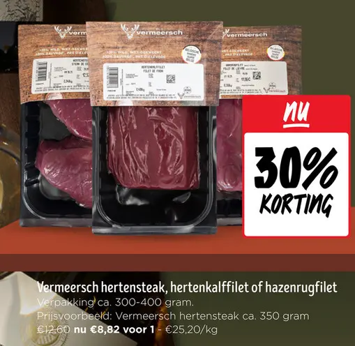 Aanbieding: Hertensteak, hertenkalffilet of hazenrugfilet