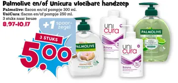 Aanbieding: Palmolive en/of Unicura vloeibare handzeep