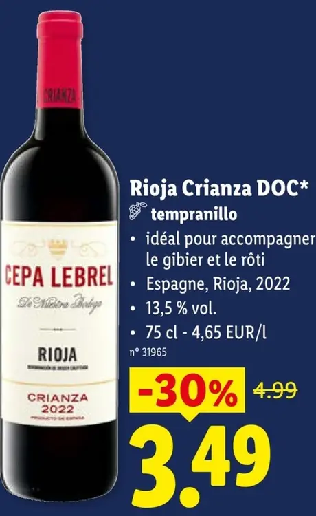 Offre: CEPA LEBREL Rioja Crianza DOC* Tempranillo