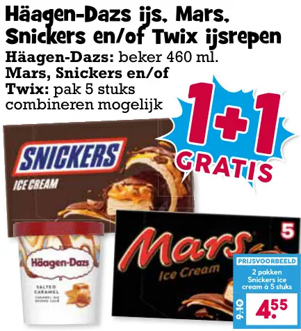 Aanbieding: Ijs, Mars, Snickers en/of Twix ijsrepen