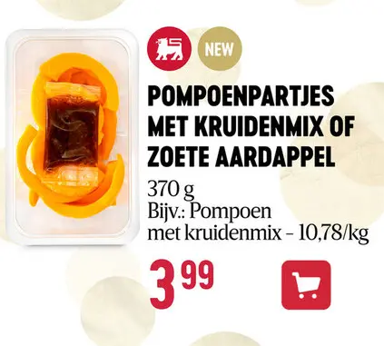 Promotie: Pompoenpartjes met kruidenmix of zoete aardappel