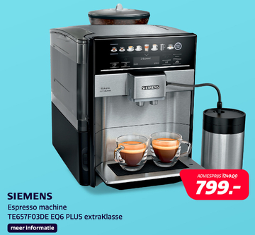 Aanbieding: Siemens Espresso machine TE657F03DE EQ6 PLUS extraKlasse