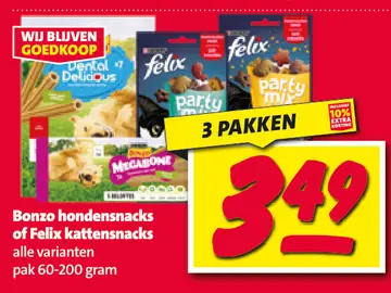 Aanbieding: Bonzo hondensnacks of Felix kattensnacks