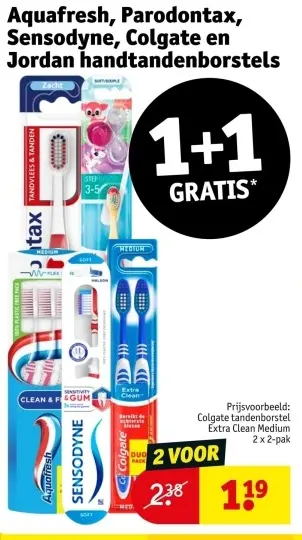 Aanbieding: Aquafresh, Parondontax, Sensodyne, Colgate en Jordan handtandenborstels