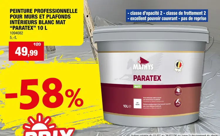 Offre: Mathys Paratex peinture professionnelle murs et plafonds 10l blanc mat