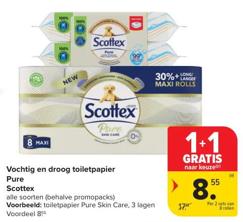 Promotie: Vochtig en droog toiletpapier Pure