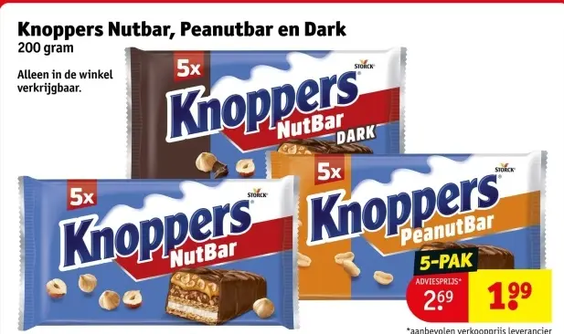 Aanbieding: Knoppers Nutbar, Peanutbar en Dark