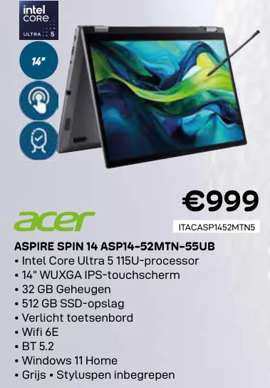 Promotie: Aspire spin 14 asp14-52mtn-55ub