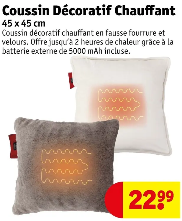Offre: Coussin décoratif chauffant 45 x 45 cm