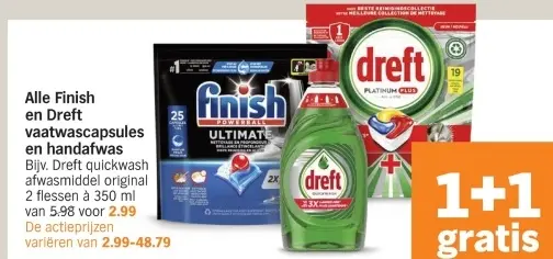 Aanbieding: Finish en Dreft vaatwascapsules en handafwas