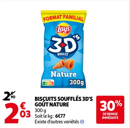 Offre: Biscuits soufflés 3D's goût nature