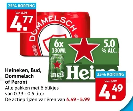 Aanbieding: Heineken, Bud, Dommelsch of Peroni