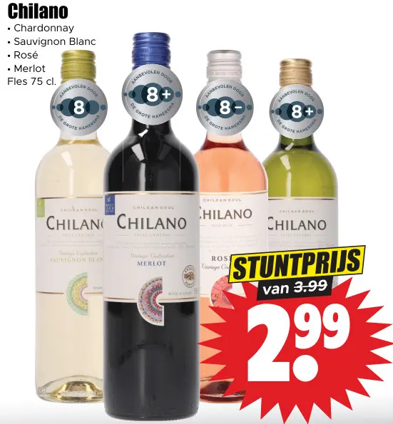 Aanbieding: Chilano Chardonnay, Sauvignon Blanc, Rosé of Merlot