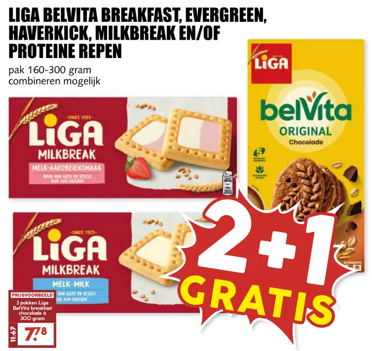 Aanbieding: BelVita breakfast, evergreen, haverkick, milkbreak en/of proteïne repen