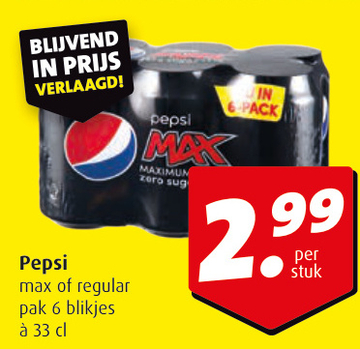 Aanbieding: Pepsi max of regular pak 6 blikjes