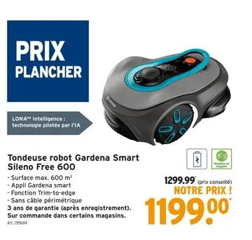Offre: Tondeuse robot Gardena Smart Sileno Free