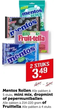 Aanbieding: Mentos Rollen, mini mix, dropmint of pepermuntballen, Fruittella