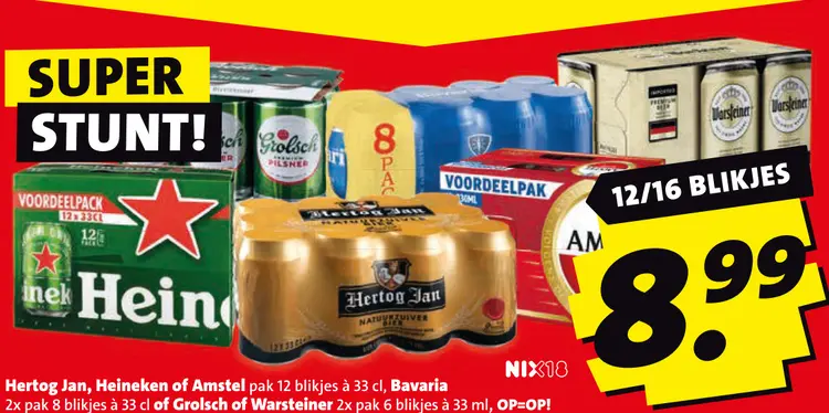Aanbieding: Hertog Jan, Heineken of Amstel pak, Bavaria, of Grolsch of Warsteiner