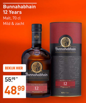 Aanbieding: Bunnahabhain 12 Years 70CL Whisky