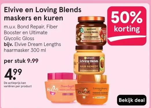 Aanbieding: Elvive en Loving Blends maskers en kuren