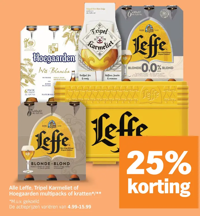 Aanbieding: Alle Leffe, Tripel Karmeliet of Hoegaarden multipacks of kratten