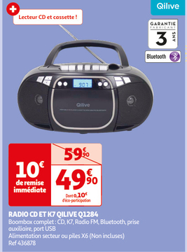 Aanbieding: RADIO CD ET K7 QILIVE Q1284 Boombox