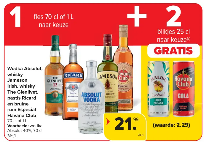 Promotie: Wodka Absolut, whisky Jameson Irish, whisky The Glenlivet, pastis Ricard en bruine rum Especial