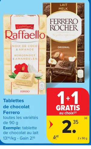 Offre: Tablettes de chocolat Ferrero