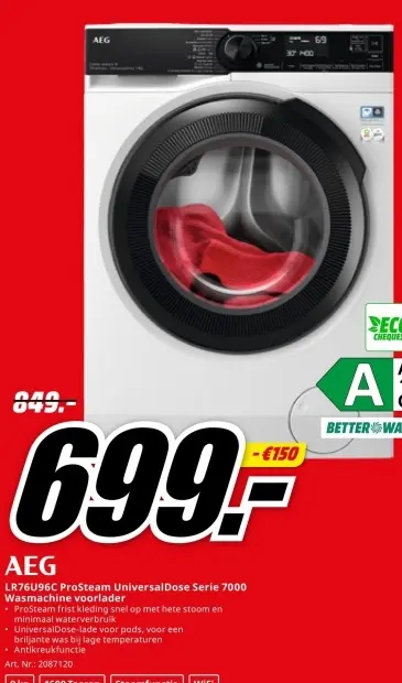 Promotie: LR76U96C ProSteam UniversalDose Serie 7000 Wasmachine