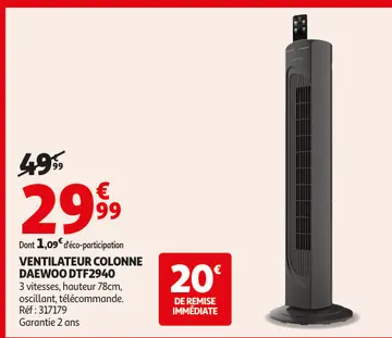 Aanbieding: Ventilateur colonne DAEWOO dtf2940