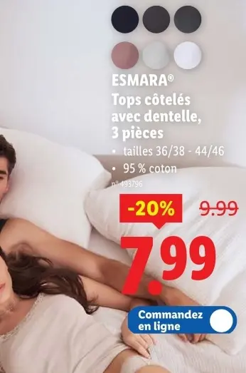 Offre: Tops côtelés avec dentelle