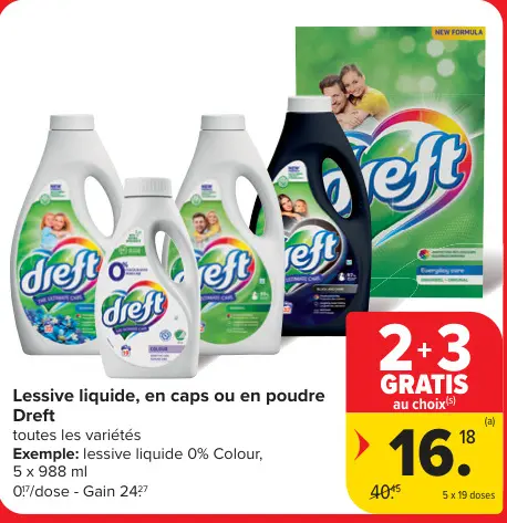 Offre: Lessive liquide, en caps ou en poudre