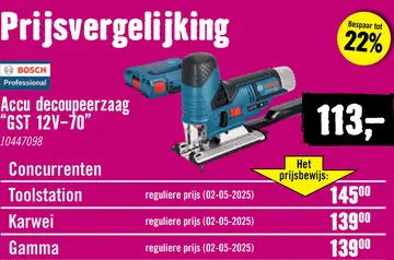 Aanbieding: BOSCH Professional Accu decoupeerzaag GST 12V-70 (zonder accu)