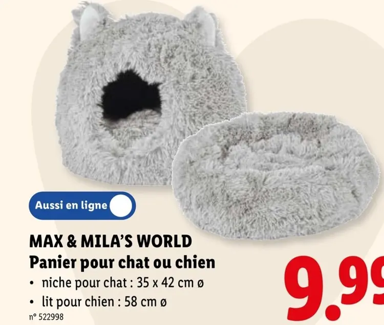 Offre: MAX & MILA'S WORLD Panier pour chat ou chien