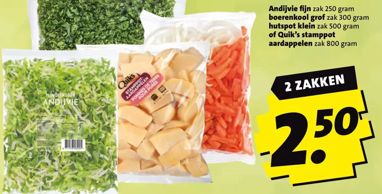 Aanbieding: Quik's Andijvie fijn, boerenkool grof, hutspot klein of Quik's stamppot aardappelen