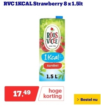 Aanbieding: RVC 1KCAL Strawberry 8 x 1.5lt