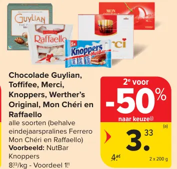 Aanbieding: Chocolade Guylian, Toffifee, Merci, Knoppers en meer