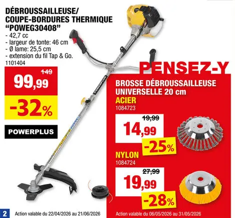 Offre: Powerplus EG POWEG30408 débroussailleuse thermique 42,7cc