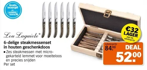 Aanbieding: 6-delige steakmessenset in houten geschenkdoos