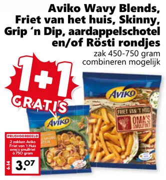 Aanbieding: Aviko Wavy Blends, Friet van het huis, Skinny, Grip 'n Dip, aardappelschotel en/of Rösti rondjes