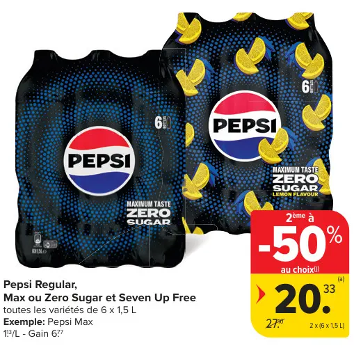 Offre: Pepsi Regular, Max ou Zero Sugar et Seven Up