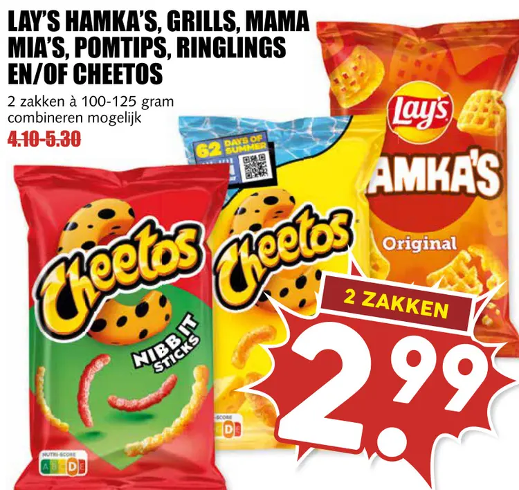 Aanbieding: Hamka's, Grills, Mama Mia's, Pomtips, Ringlins en/of cheetos