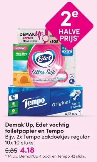 Aanbieding: Demak'Up, Edet vochtig toiletpapier en Tempo